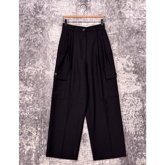 The Frankie Shop Pants XS Womens Maesa Pleated Woven Wide Leg Cargo Trouser